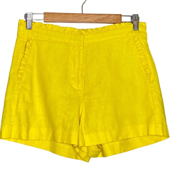 J. Crew Factory Yellow High Rise Linen Ruffle Shorts Size 2 - Picture 2 of 9